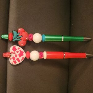 Cherry And Cow Print Heart Beaded Pens